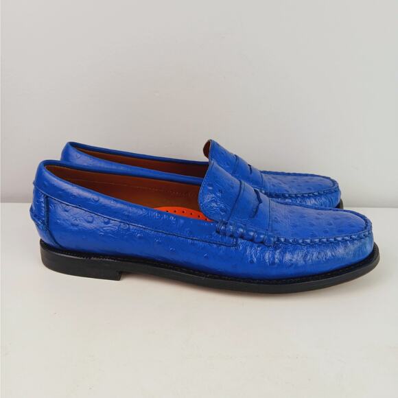 Sebago USA Women's SZ 9.5 Docksides Ostrich Leather Penny Loafer Royal Blue RARE - Picture 3 of 11